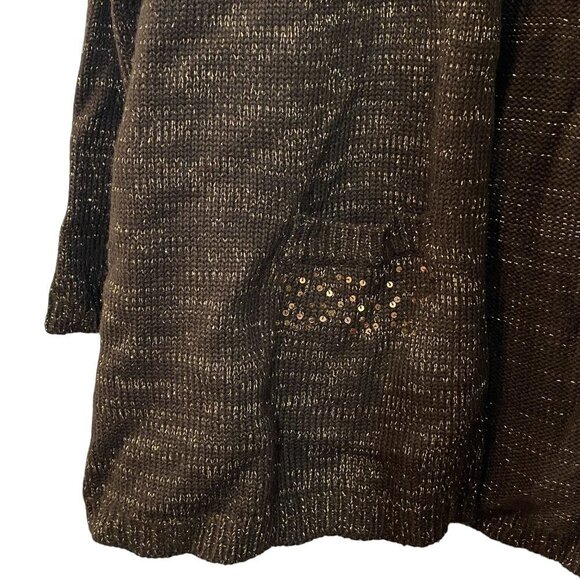Susan Graver Cardigan Large Womens Sweater Brown Gold Metallic Knit Sequins - Picture 6 of 9
